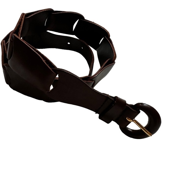 Brown Italian Leather Women's Looped Belt, Medium - Picture 10 of 13